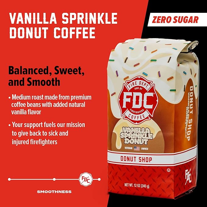 Fire Department Coffee - Gives Back to Firefighters - Vanilla Sprinkle Donut Coffee Beans - Medium