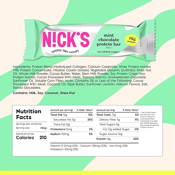 Nick?™s Mint Chocolate Protein Bars ??12-Count Box | High Protein, Low Calories, Low Carbs, Keto