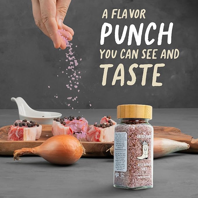 The Salted Roots - Red Wine Salt - Bold & Smoky Seasoning - Infused with Red Wine, Peppercorn