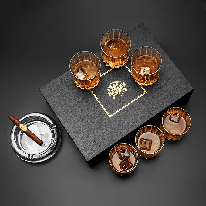 KANARS Crystal Whiskey Glasses Set of 6-10 Oz Rock Glasses in Elegant Gift Box - Bourbon Glass