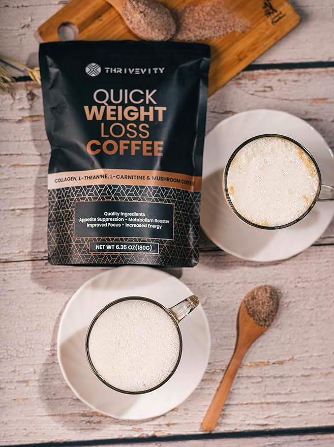 Thrivevity™ Instant Mushroom Coffee with Lion’s Mane, Reishi, Collagen, L-Carnitine, L-Theanine &