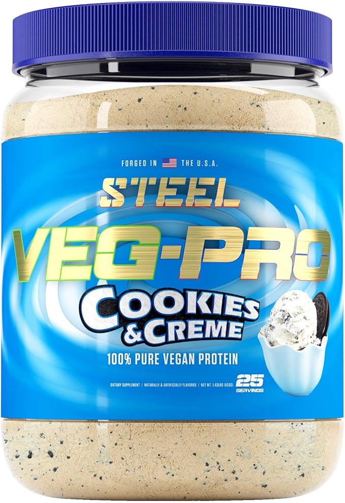 Steel Supplements Veg-PRO | Vegan Protein Powder, Cookies and Creme | 25 Servings (1.65lbs) |