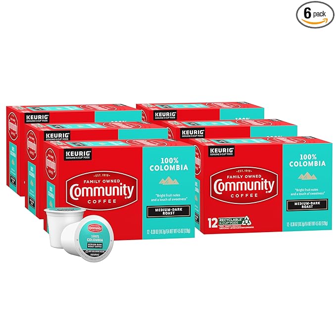 Community Coffee 100% Colombia 72 Count Coffee Pods, Medium Dark Roast, Compatible with Keurig 2.0