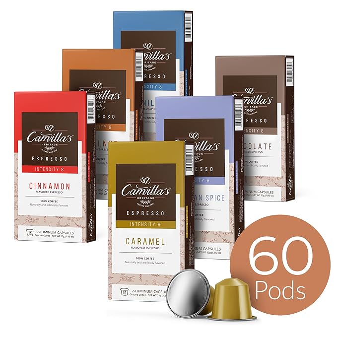 Camilla’s Heritage - Intensity 8 Flavored Espresso Coffee Variety Pack (Caribbean Spice, Cinnamon