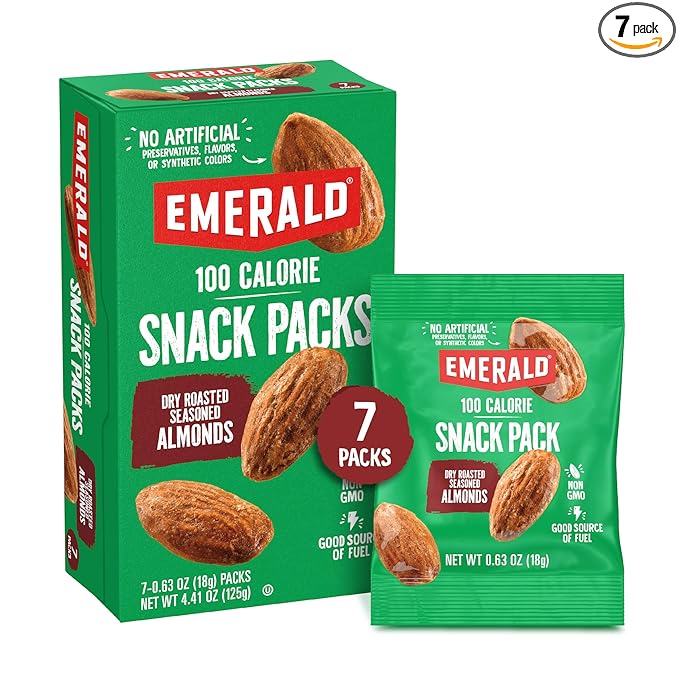 Emerald Nuts Dry Roasted Almonds 7ct (1-Pack) | 100-Calorie Individual Snack Packs | Plant-Based