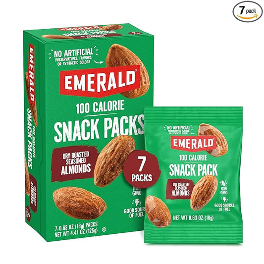 Emerald Nuts Dry Roasted Almonds 7ct (1-Pack) | 100-Calorie Individual Snack Packs | Plant-Based