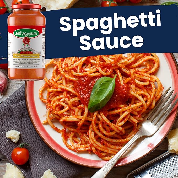 La San Marzano Four Cheese Sauce, 24 oz, Pasta Sauce Made in Italy, All Purpose Tomato Premium
