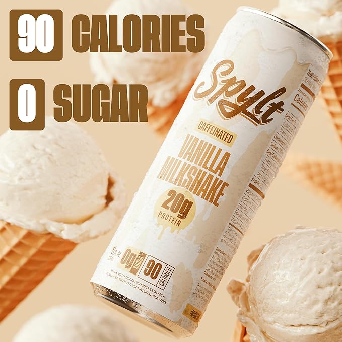 High Protein Vanilla Milkshake with 60mg Caffeine & 20g Protein - 90 Calories, Ready to Drink