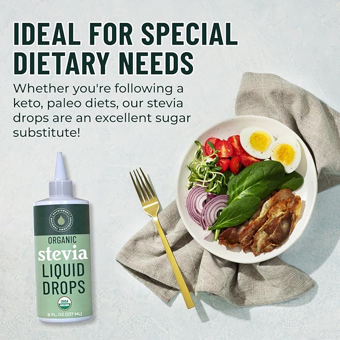Organic Stevia Liquid Drops, 8 fl oz, Liquid Stevia Sweetener from Stevia Extracts, Zero Calorie