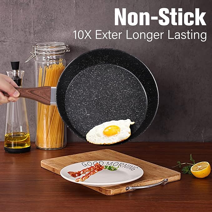 Kitchen Academy Induction Pots and Pans Set Non Stick - 12 Pcs Nonstick Kitchen Cookware Set, Black