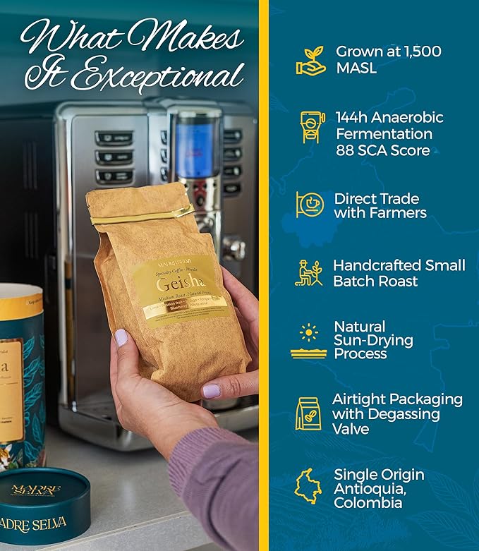 Colombian Geisha Coffee Whole Bean Medium Roast Arabica Gourmet Fresh Single Origin Premium Low