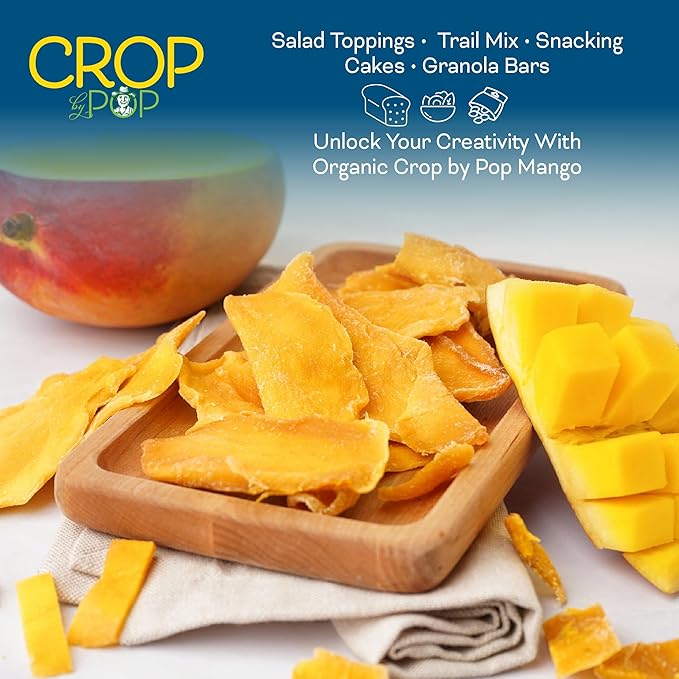 CROP BY POP - Organic Sun Dried Mango Slices, No Sugar Added, Unsulphured (32oz, 2 LB) Bulk Dry