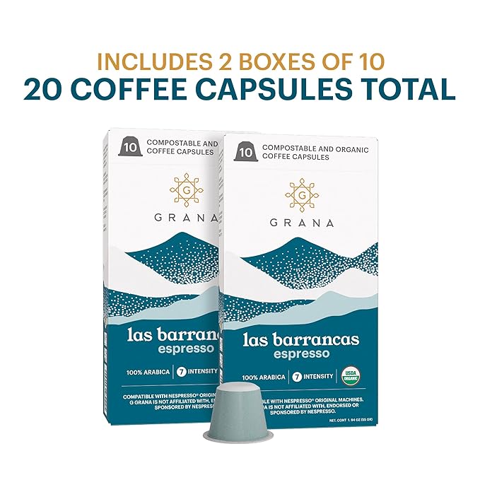 G GRANA Coffee Pods, Compatible with Nespresso OriginalLine, 20 Pack, Dark Roast, USDA Organic 100%