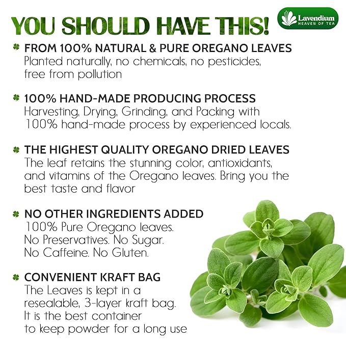 Lavendium, Premium 8 oz Dried Oregano Leaves ??100% Pure, Non-GMO, Gluten-Free, Vegan ??Aromatic