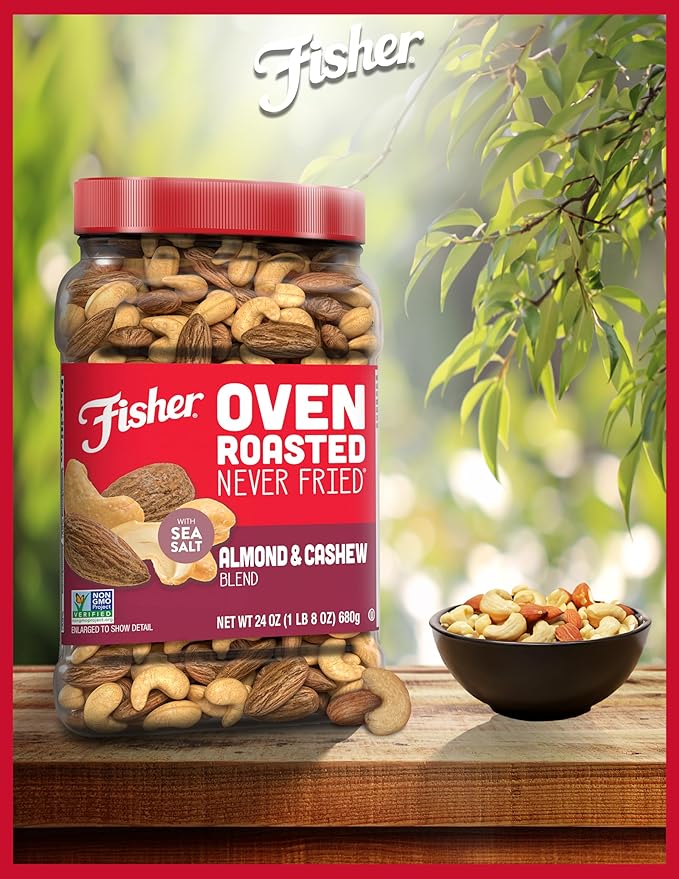 Fisher Oven Roasted Never Fried Almond & Cashew Blend, 24 Ounces (Pack of 1), Healthy Snacks for