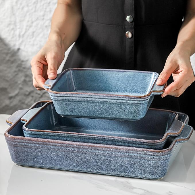 HVH 9x13 Baking Dish Set, Large Casserole Dishes for Oven, Ceramic Bakeware Set of 3, Rectangular