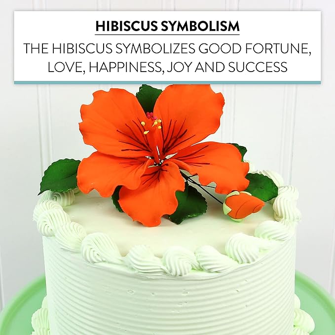Global Sugar Art Hibiscus Sugar Cake Flowers Spray, Orange Hawaiian Cake Flower Large, 1 Count by