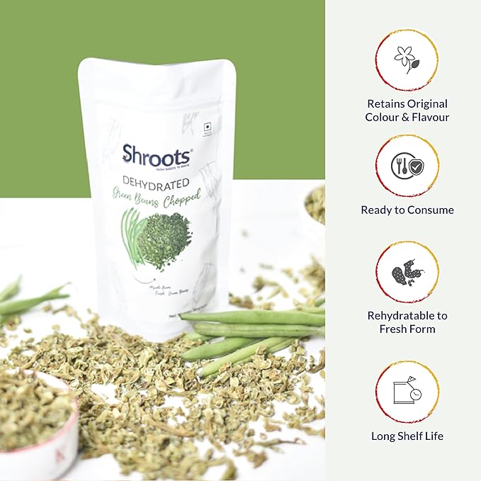 SHROOTS Dehydrated Chopped Green Beans Flakes Pure Vegetarian Gluten-Free No Added Salt Easy