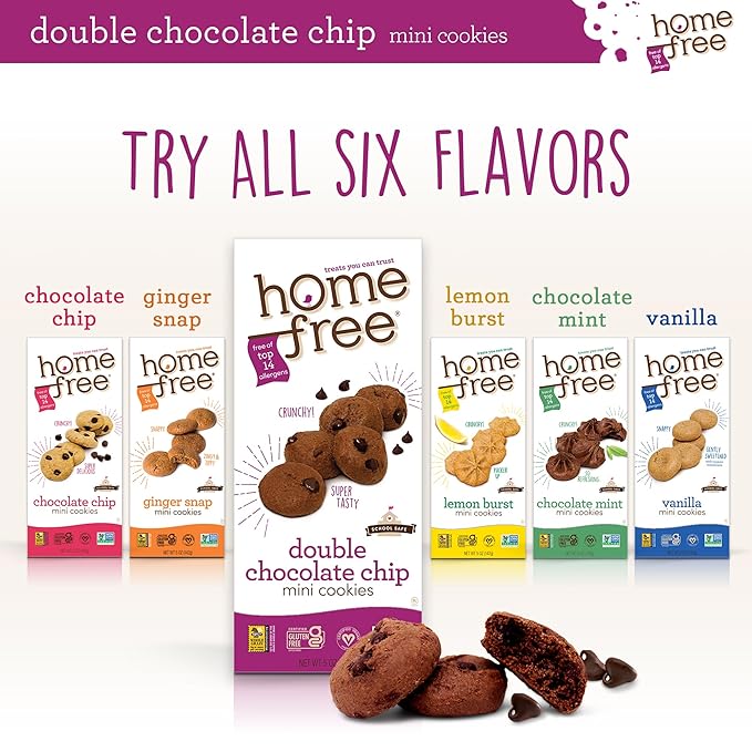 Homefree Mini Double Chocolate Chip Cookie Box, Gluten Free, Nut Free, Vegan, School Safe and
