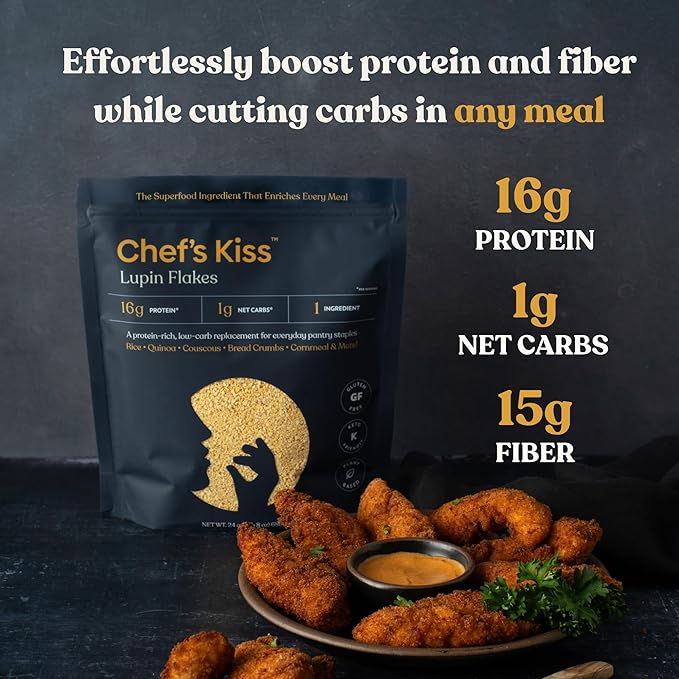 Chef???Kiss Lupin Flakes | 16g Protein, 1g Net Carbs, 15g Fiber | Gluten Free, Low Glycemic, Low