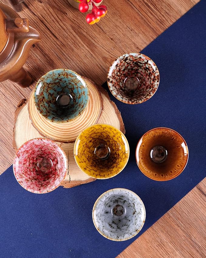 WHJY Ceramic, Japanese Sake Cups, Traditional Chinese Kung Fu Tea cups set Kiln Change Glazed. set