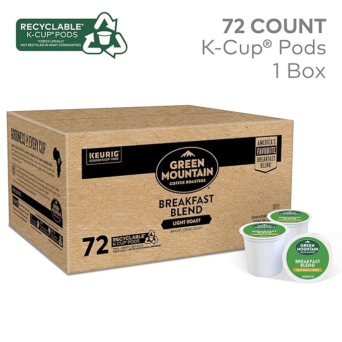 Green Mountain Coffee Roasters Breakfast Blend Single-Serve Keurig K-Cup Pods, Light Roast Coffee