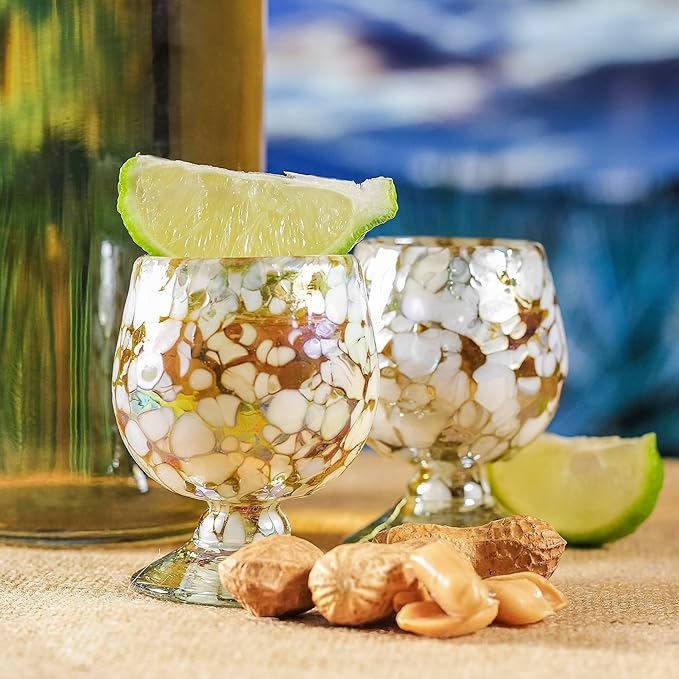 Authentic Mexican Tequila Hand Blown Shot Glasses - Set of 4-2 oz - Mini Glass Snifters - Heavy