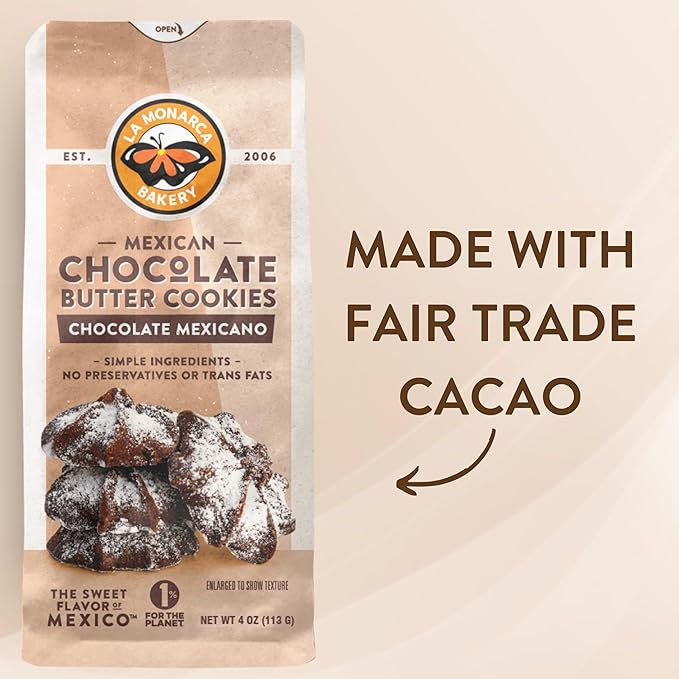 Mexican Chocolate Butter Cookies, 4 Ounce (Pack of 3), Made with Real Butter and Fair Trade Cacao