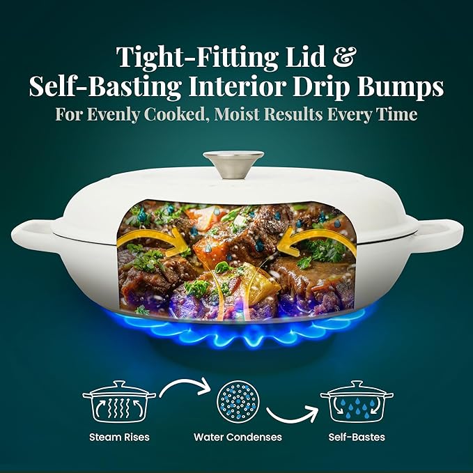 Larder & Vine Enameled Cast Iron Braiser | 3.6 qt Braiser Pan with Lid | Shallow Dutch Oven