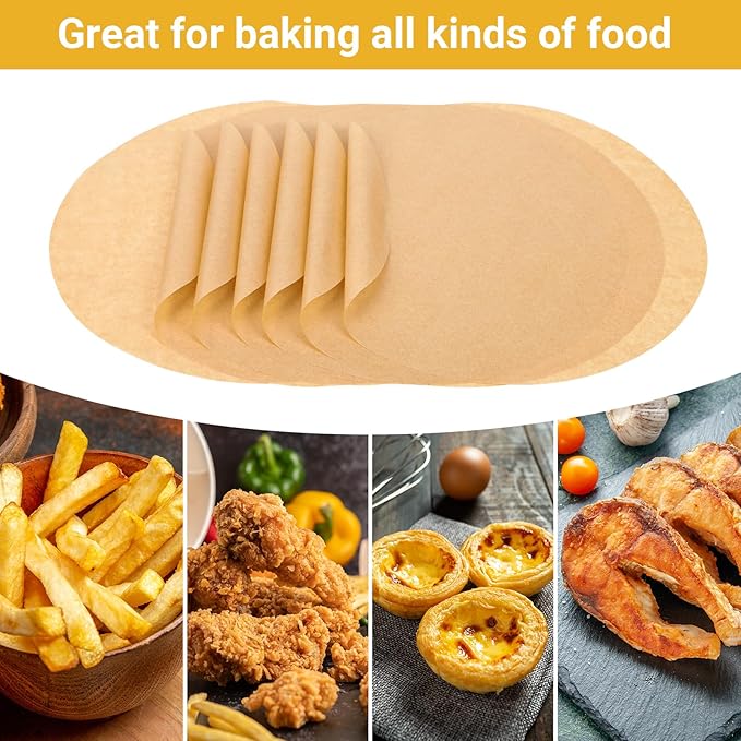 Beasea Air Fryer Parchment Paper - 11 Inch, 200pcs Round Unbleached Non-perforated Parchment Bamboo