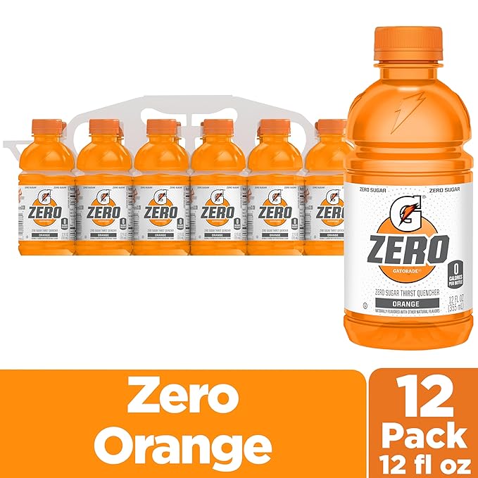 Gatorade Thirst Quencher Zero Sugar Sports Drink, Orange, 12oz , Pack of 12 Electrolytes for