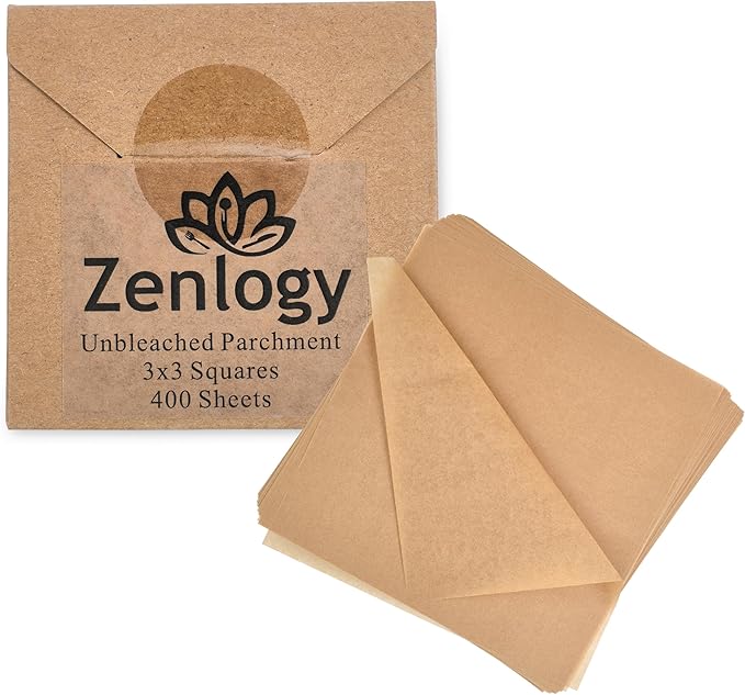 Zenlogy 3x3 Small Parchment Paper Squares (400 sheets) - Unbleached, Non-stick, Pre-cut Mini
