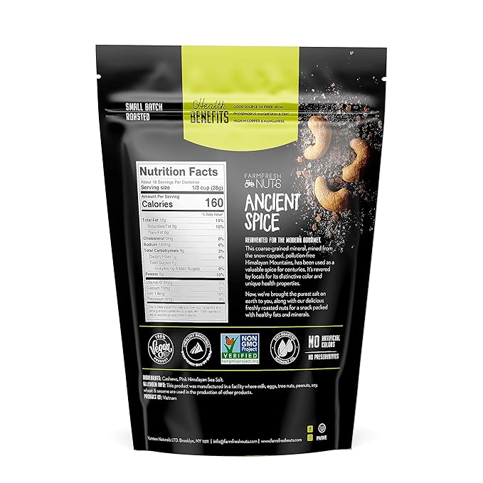 Dry Roasted Cashews Himalayan Salted (1 Lb.) - Baked in Small Batches for Added Freshness - Oven
