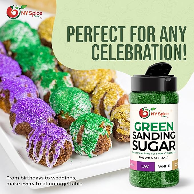 NY Spice Shop Green Sanding Sugar - 4 Ounce Sweet Colorful Edible Sprinkles For Candy Dish - Sugar