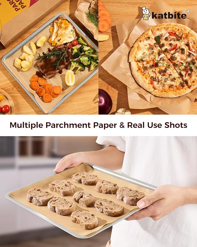 Katbite 200Pcs 12x16 In Unbleached Parchment Paper for Baking, Precut Parchment Paper Sheets, Heavy
