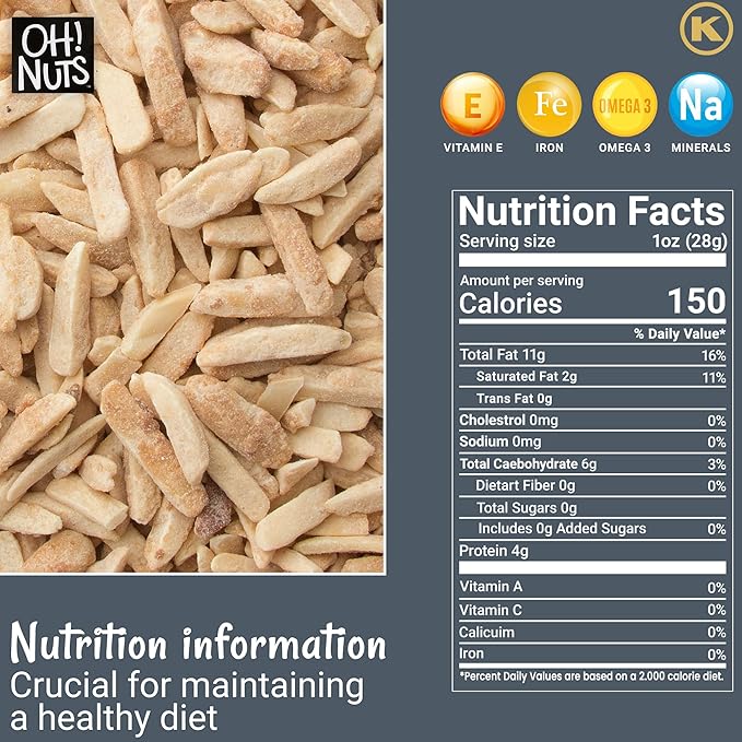 Oh! Nuts Almonds Honey Glazed Slivered - Raw - 100% Natural - 2 lb - High-Protein Almond - Packed