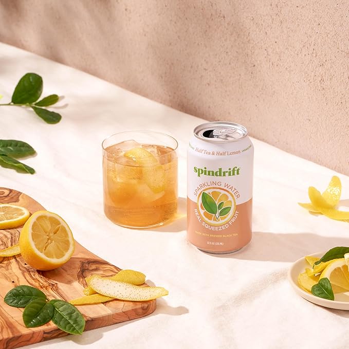 Spindrift Sparkling Water, Half Tea & Half Lemon Flavored, Made with Real Squeezed Fruit, 12 Fl Oz
