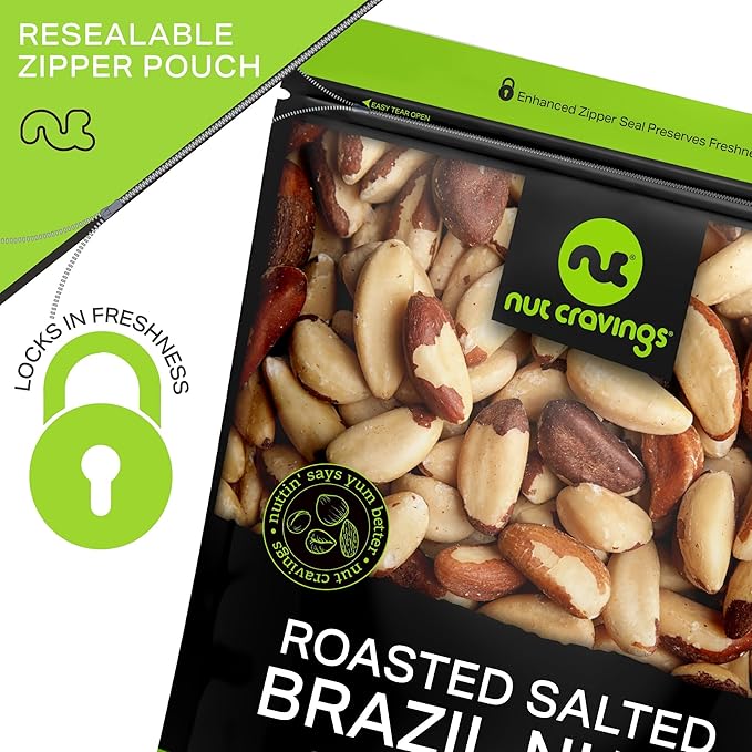 NUT CRAVINGS - Brazil Nuts Roasted & Salted - No Shell, Whole (48oz - 3 LB) Bulk Nuts Packed Fresh