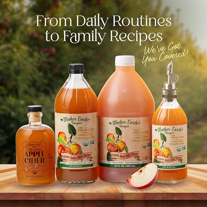 Mother Earth, Organic Apple Cider Vinegar with The Mother, Fresh Pressed Organic Apples, OACV, ACV