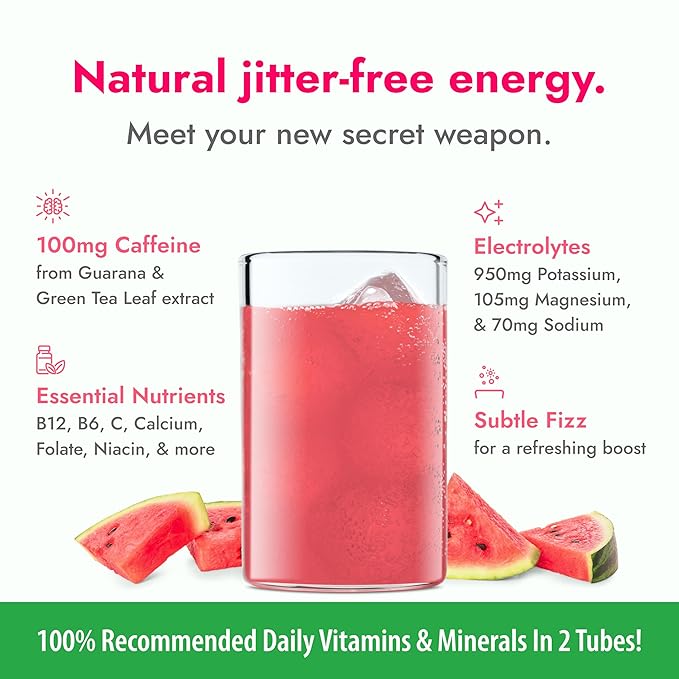 Zipfizz Daily Energy Drink Powder, Watermelon, 20 Pack | 3-in-1 Sustained Energy, Rapid Hydration