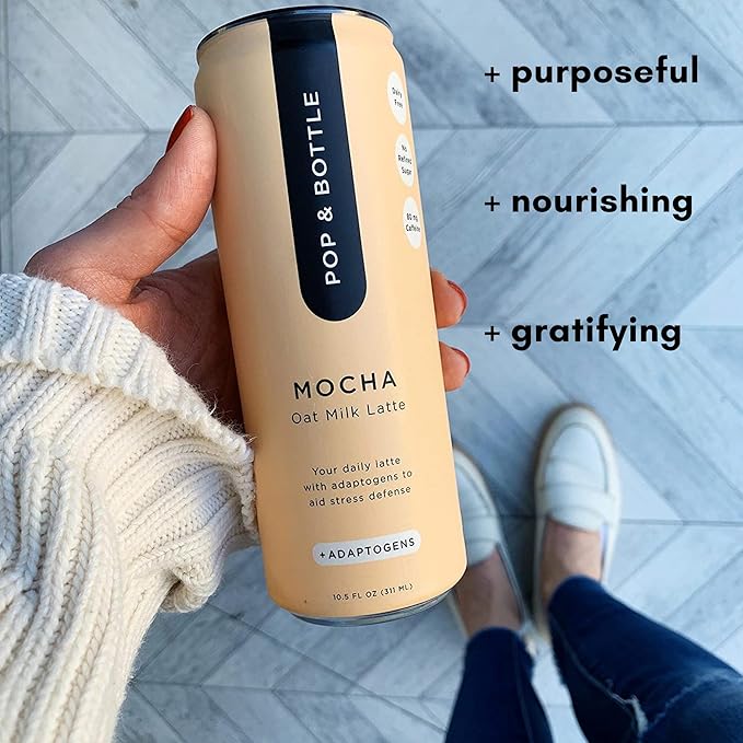 Pop & Bottle, Oat Milk Lattes - Cold Brew with Adaptogens, Maca, Ashwagandha, MCT Oil, Oat Milk