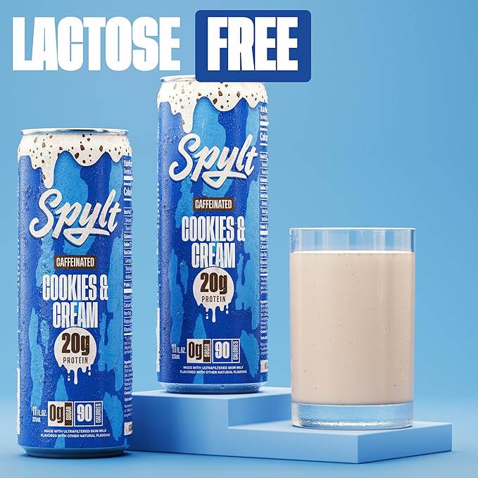 Spylt High Protein Cookies & Cream Milk with 60mg Caffeine & 20g Protein - 90 Calories, Ready to