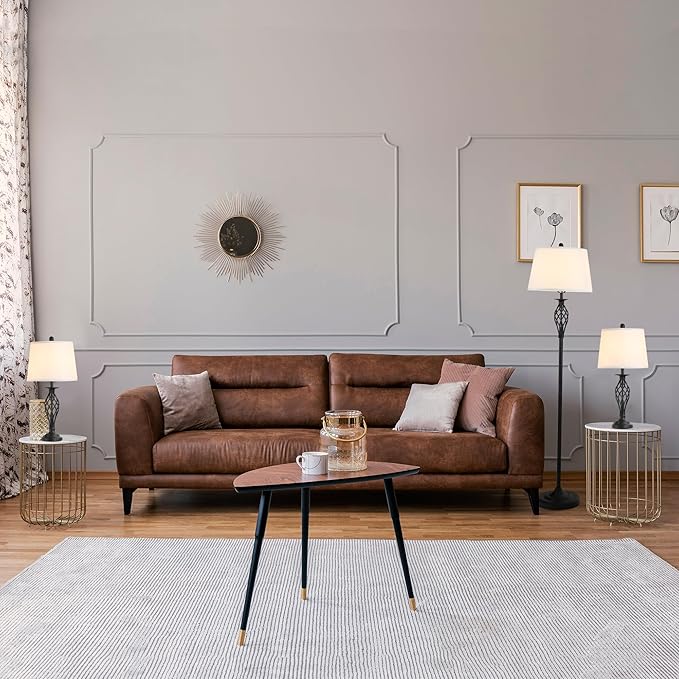 HOMCOM 3 Piece Table Floor Lamp Set with Metal Pole, Round Base, and Fabric Lampshade, for Living