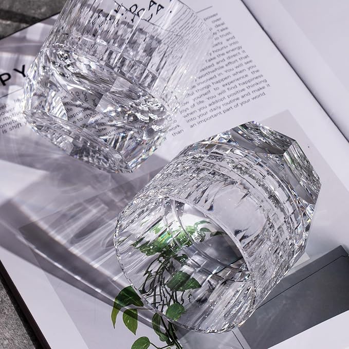 KAMMAK Crystal Whiskey Glasses Set of 2, 7.44oz Old Fashioned Glasses Stemless, Luxury Hand Blown