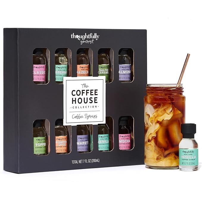 Thoughtfully Gourmet, Coffee Syrup Sampler Gift Set, Syrup Flavors Include Salted Caramel, Vanilla