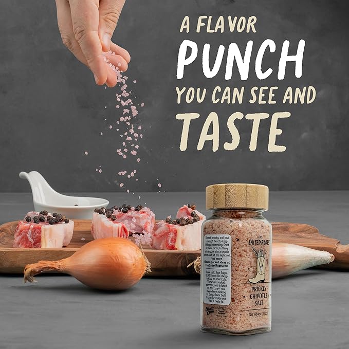 The Salted Roots - Prickly Chipotle Salt - Smoky & Fruity Seasoning - Infused with Prickly Pear