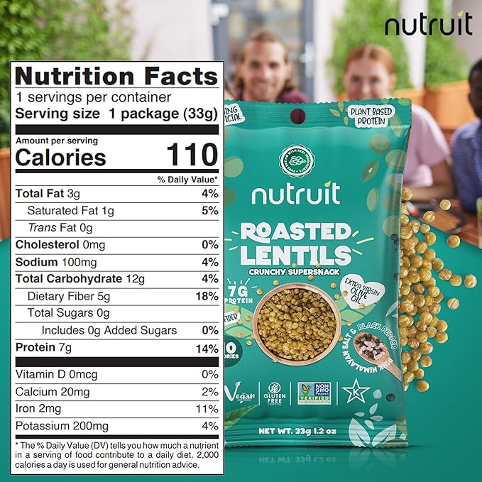 Nutruit Roasted Lentil Snack - Himalayan Salt & Black Pepper Healthy - Vegan, Gluten Free, Non-GMO
