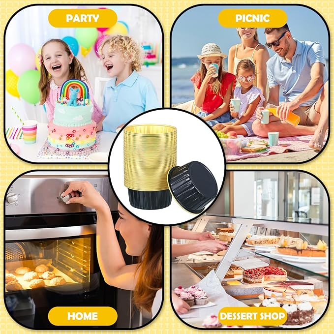 Hushee 600 Pcs Aluminum Foil Baking Cups with Lids and Spoons 5oz Disposable Ramekins Dessert