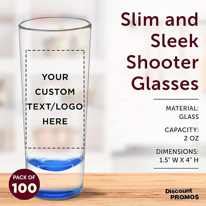 Custom Cordial Shooter Shot Glasses 2 oz. Set of 100, Personalized Bulk Pack - Great for Birthdays