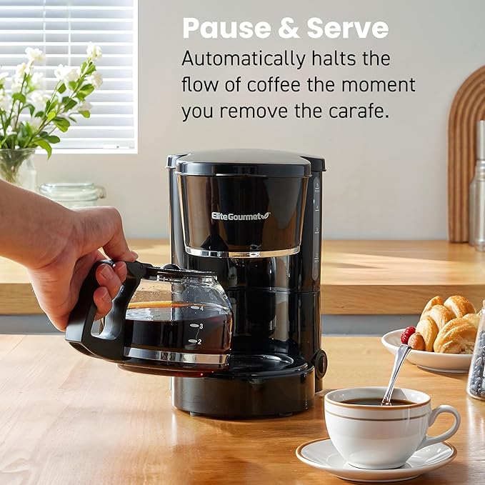 Elite Gourmet EHC-5055 Automatic 5-Cup Brew & Drip Coffee Maker with Pause N Serve Reusable Filter